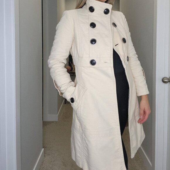 Womens Vintage Mango Double Breasted Long Coat, Cream - Picture 1 of 16